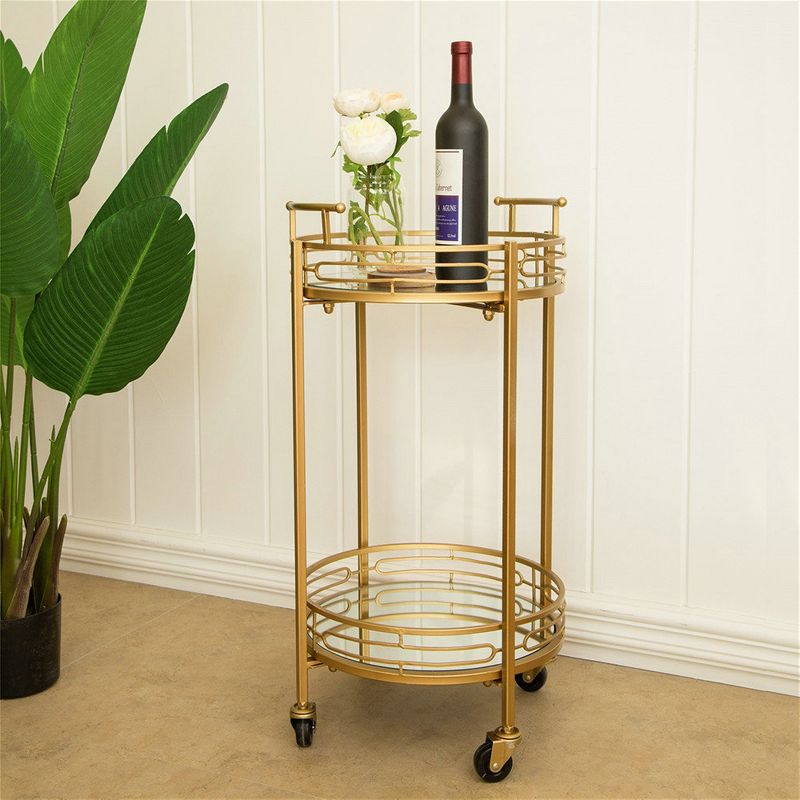 Deluxe Metal Round Mirrored Bar Cart Gold - Glitzhome