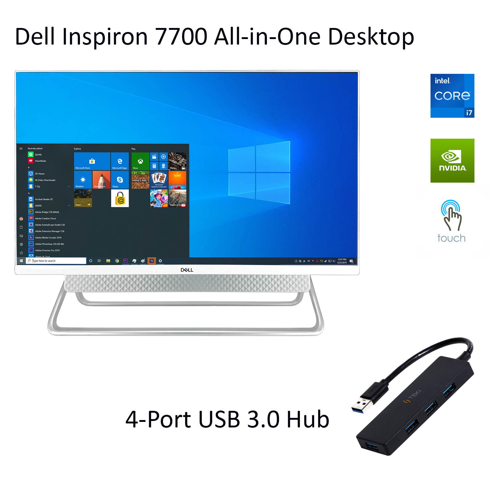 Dell Inspiron 7700 27" FHD Touch All-in-One Desktop - 11th Gen Intel Core i7-1165G7 up to 4.7 GHz CPU, 16GB RAM, 256GB SSD + 1TB HDD, NVIDIA GeForce MX330, USB Hub, Windows 10 Pro