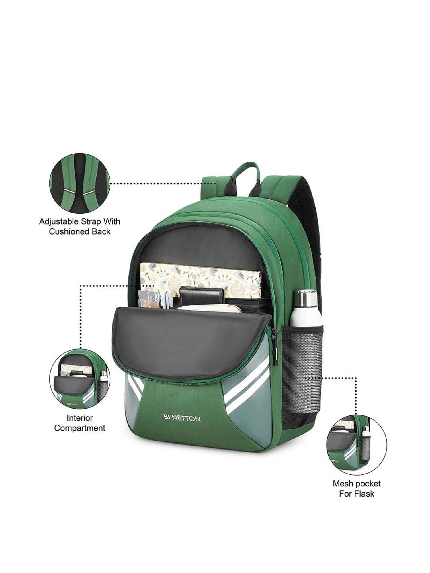 United Colors of Benetton Magnus 30 Ltrs Green Medium Laptop Backpack