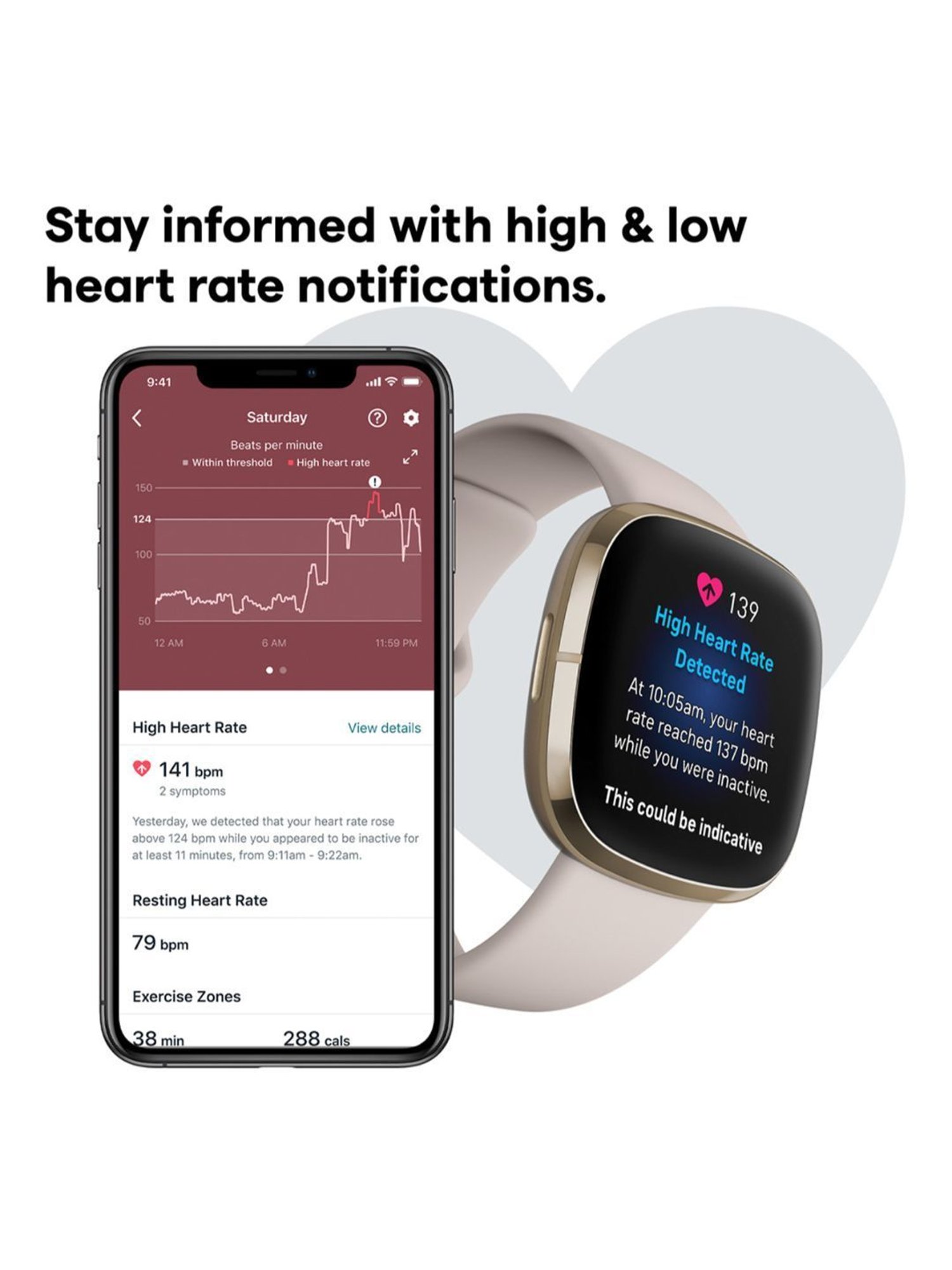 FITBIT FB512GLWT Sense Smart Watch for Unisex (Beige)