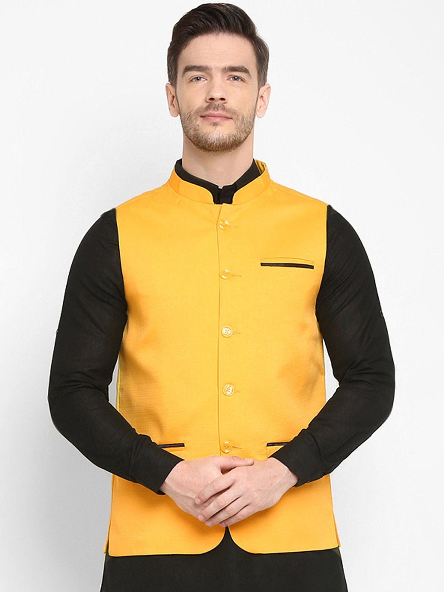 Hangup Plus Yellow Regular Fit Nehru Jacket