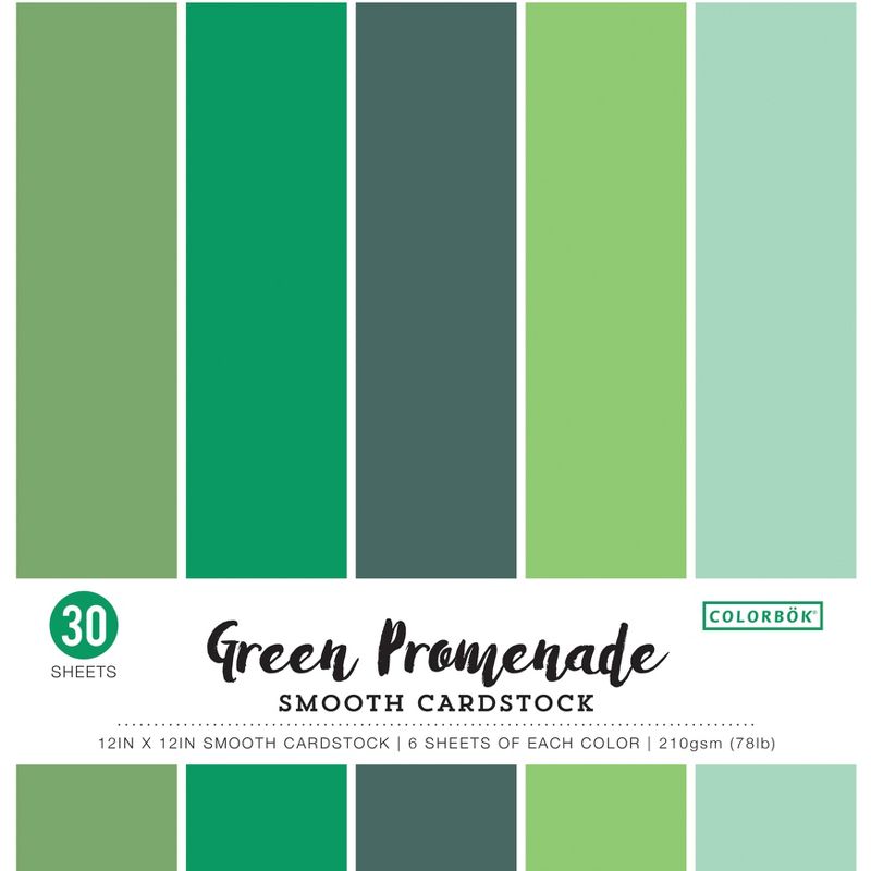 Colorbok 78lb Smooth Cardstock 12"X12" 30/Pkg-Green Promenade, 5 Colors/6 Each