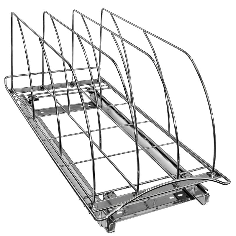 Lynk Professional Slide Out Cutting Board, Bakeware, and Tray Organizer - Pull Out Kitchen Cabinet Rack - 10" wide x 21" deep - Chrome