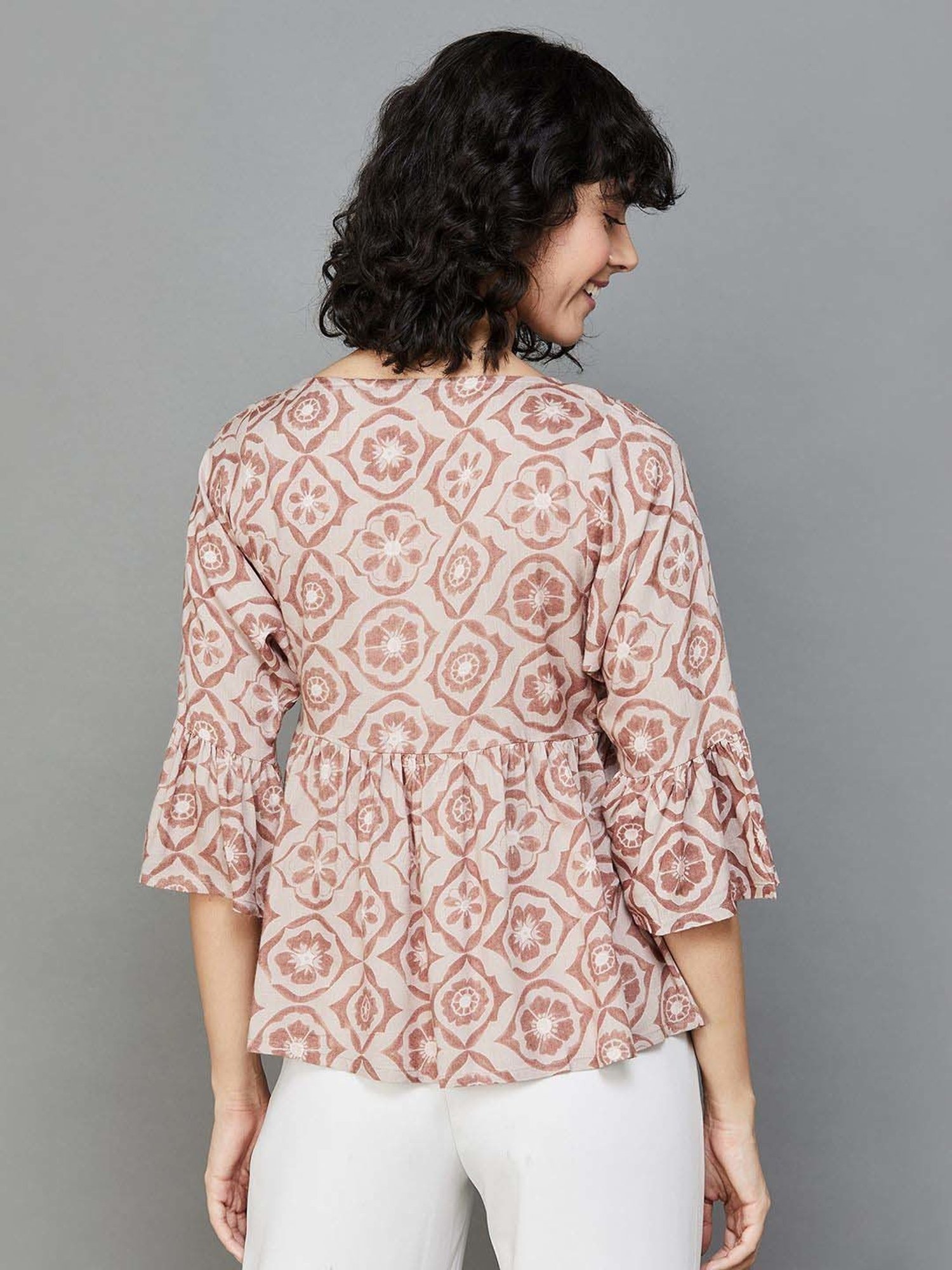 Colour Me by Melange Beige Printed Top