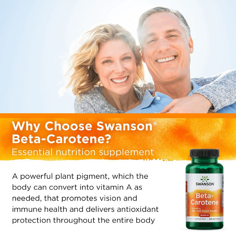 Swanson Beta-Carotene Softgels, 25,000 IU, 300 Count.
