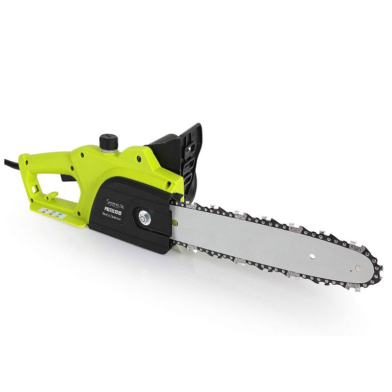 SereneLife 12 Inch 8 Amp Corded Electric Chain Saw Tree Trimmer with Tool Free Chain Tension, Safety Lock, Blade Cover, and 10 Foot Power Cord, Green