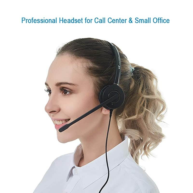 Microphone NoiseCancelling Headphone HandsFree Quick Disconnect with RJ9 Cables for Yealink Polycom Avaya Unify Vtech Grandstream Mitel Phones