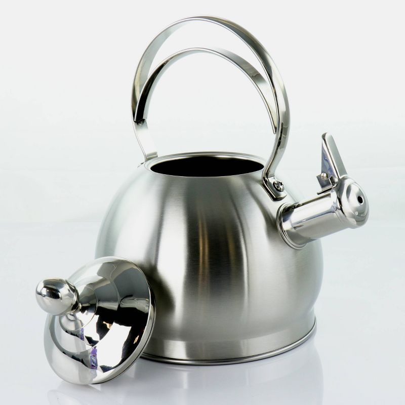 MegaChef 2.8L Round Stovetop Whistling Kettle - Brushed Silver