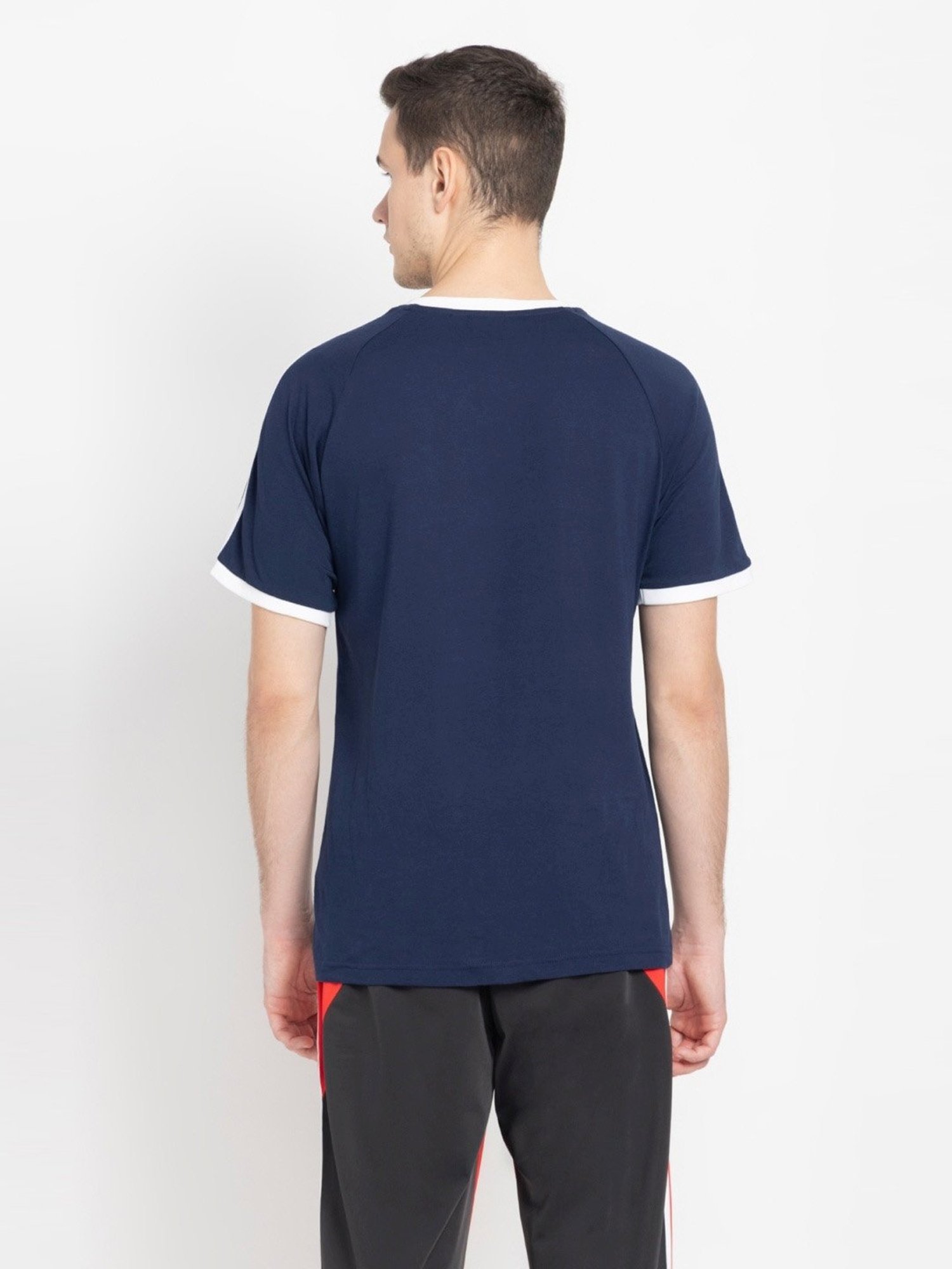 Adidas Originals Blue Regular Fit Striped T-Shirt