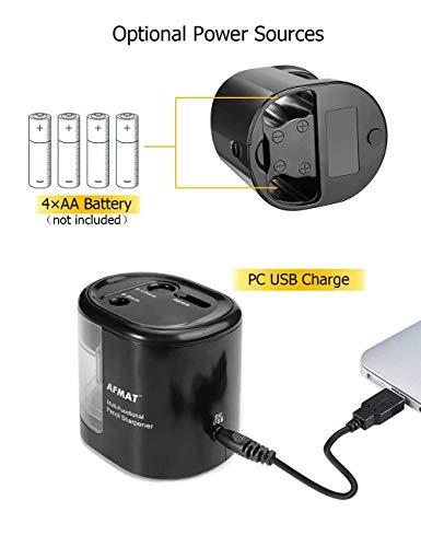 Large Pencil Sharpener, Pencil Sharpener Large Hole for Kids, Small Electric Colored Pencil Sharpeners for Artists, 2 Holes, USB/Battery Operated for 6-12mm No.2 Pencils, Eyebrow Pencils, Soft Pencils