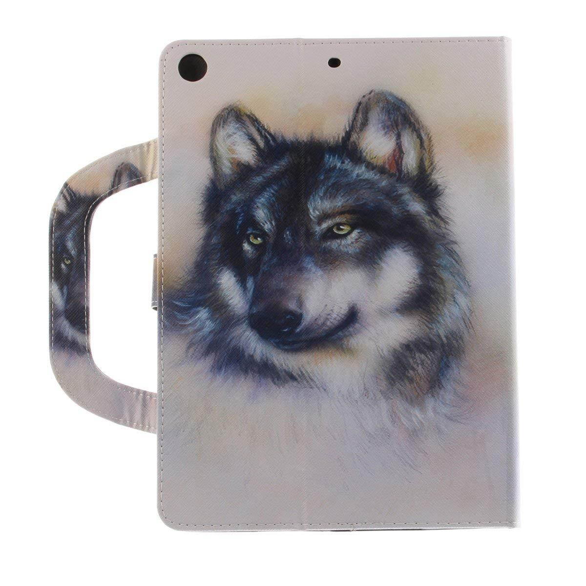 New iPad 2017 iPad 9.7 Case, Newshine Portable Lightweight Smart Stand Case with Card Slots for Apple iPad 9.7-inch 2017 Release [Auto Sleep/Wake], White Wolf