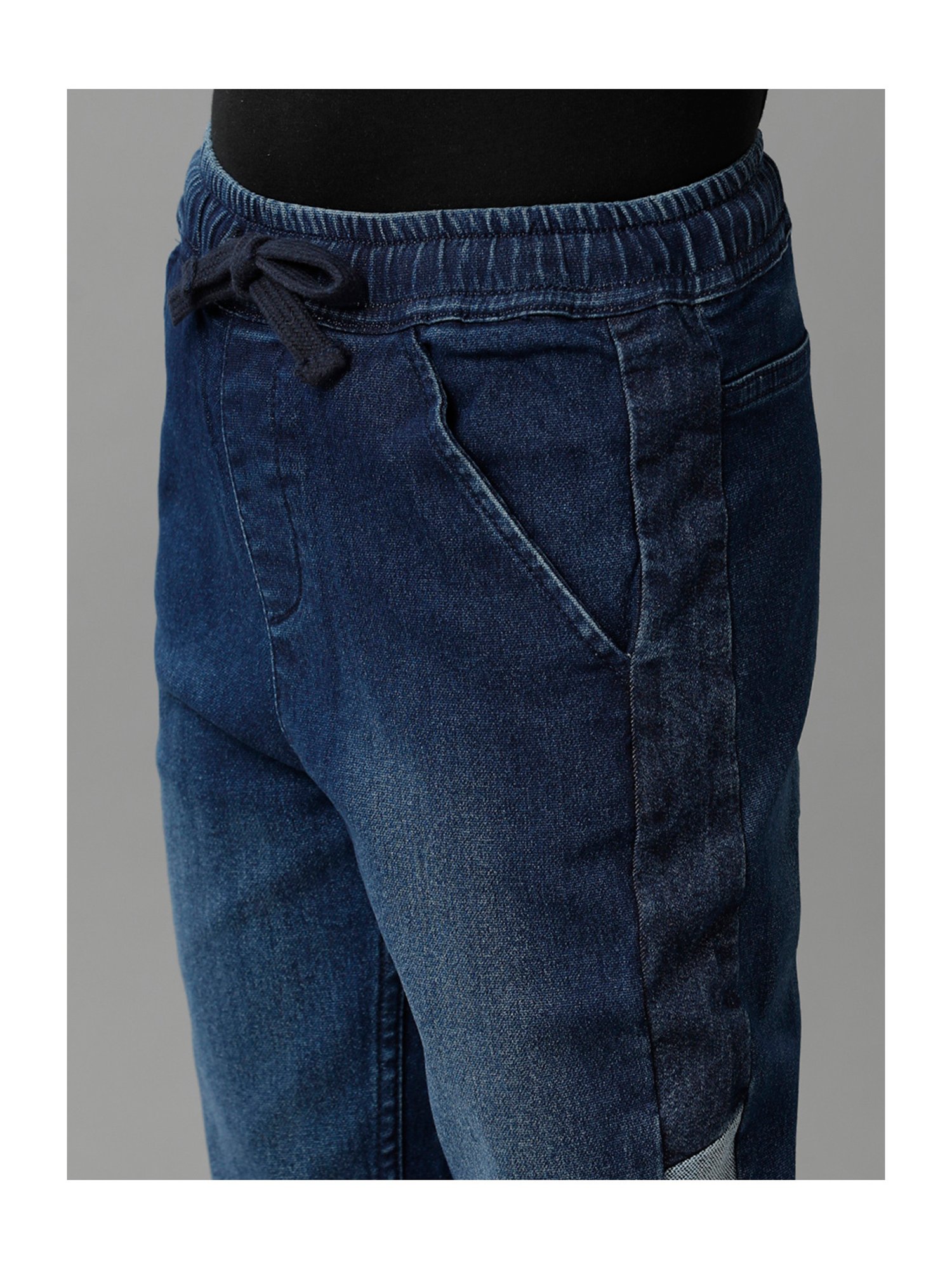 Under Fourteen Only Boys Navy Solid Denim Joggers