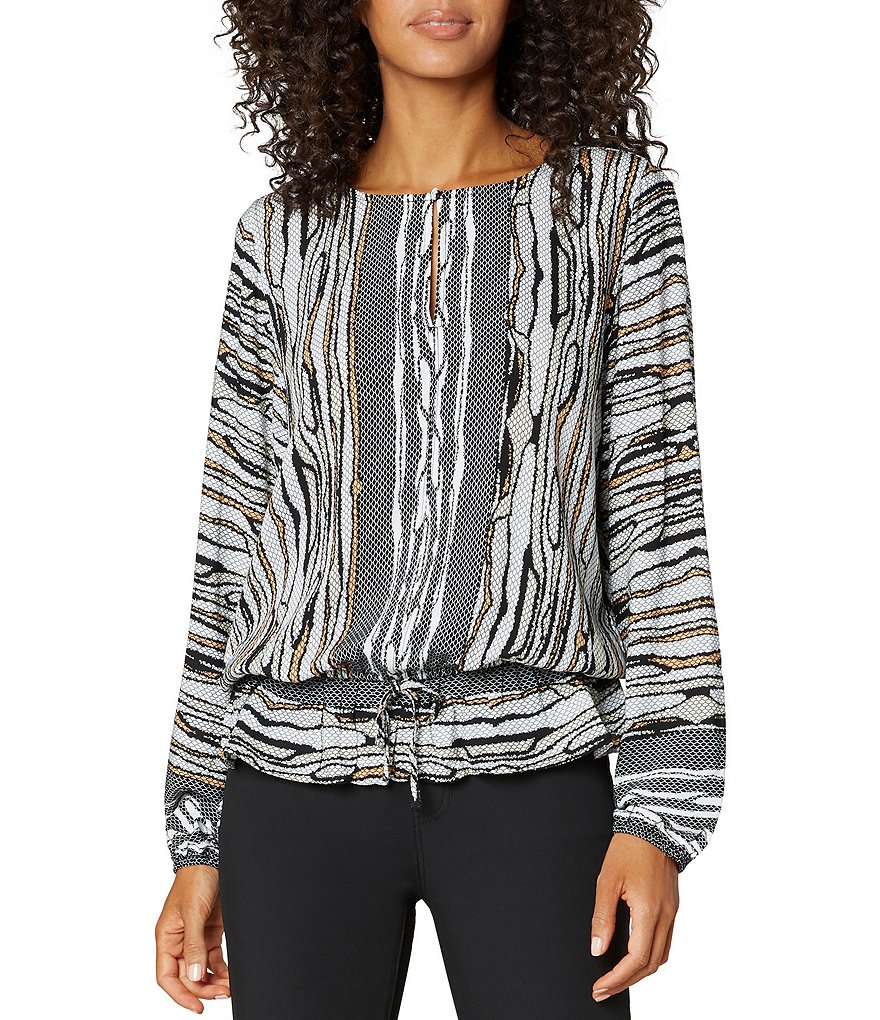 Liverpool Los Angeles Cinch Waist Puff Sleeve Keyhole Top