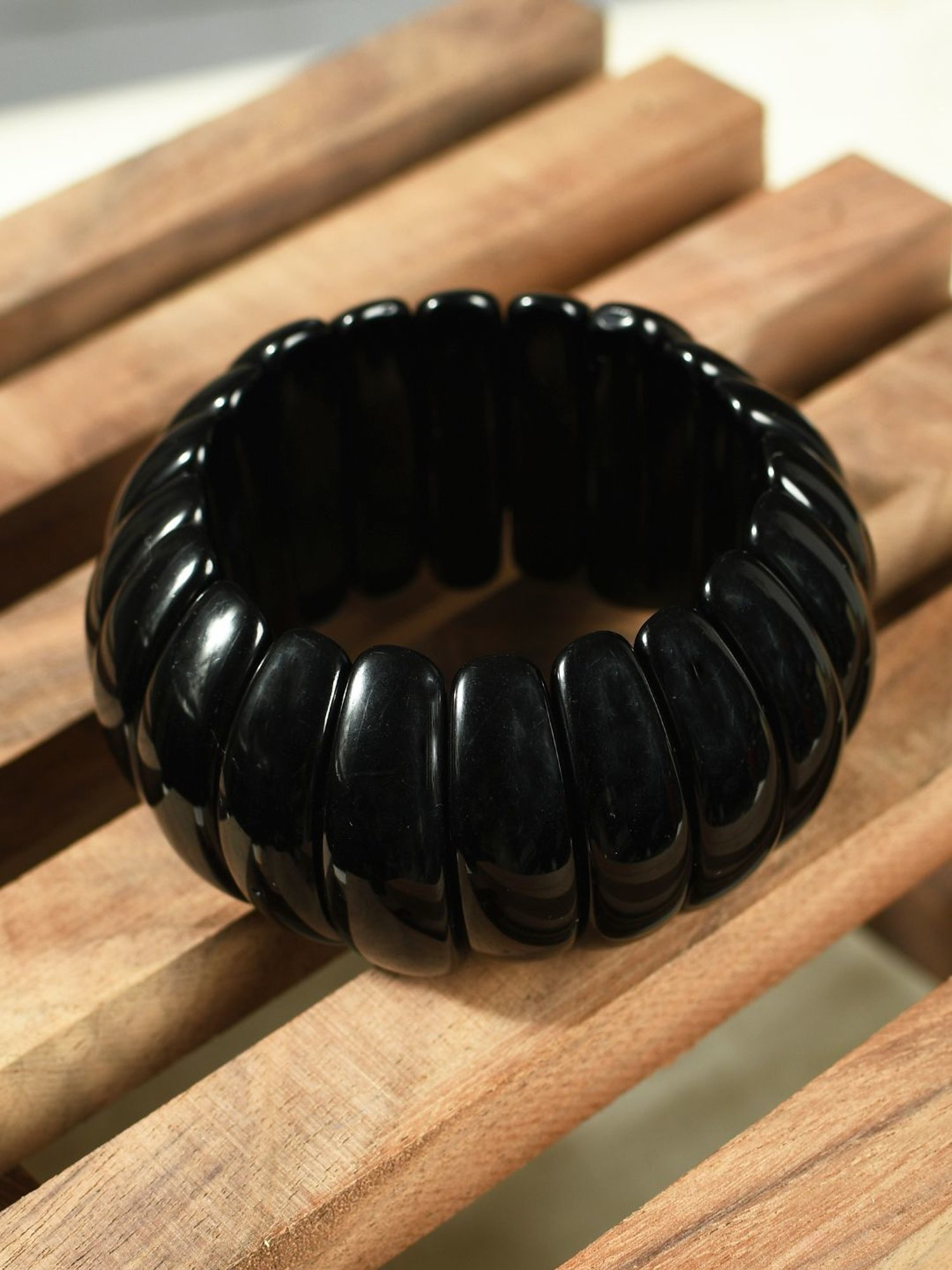 IMLI STREET Black Artificial Beaded Stretchable Bracelet for Women