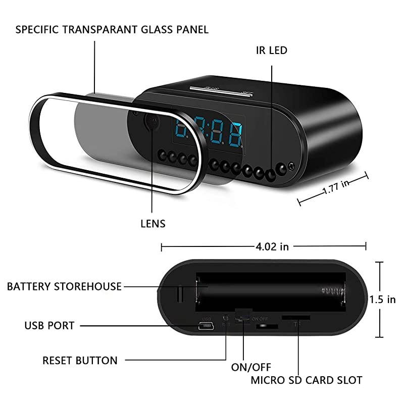 Camera Clock, WiFi Spy Camera Wireless , 1080P Nanny Cameras and Cameras with Night Vision and Motion Detective, Perfect 150 Angle Camera Clock for Home Security ?New APP?