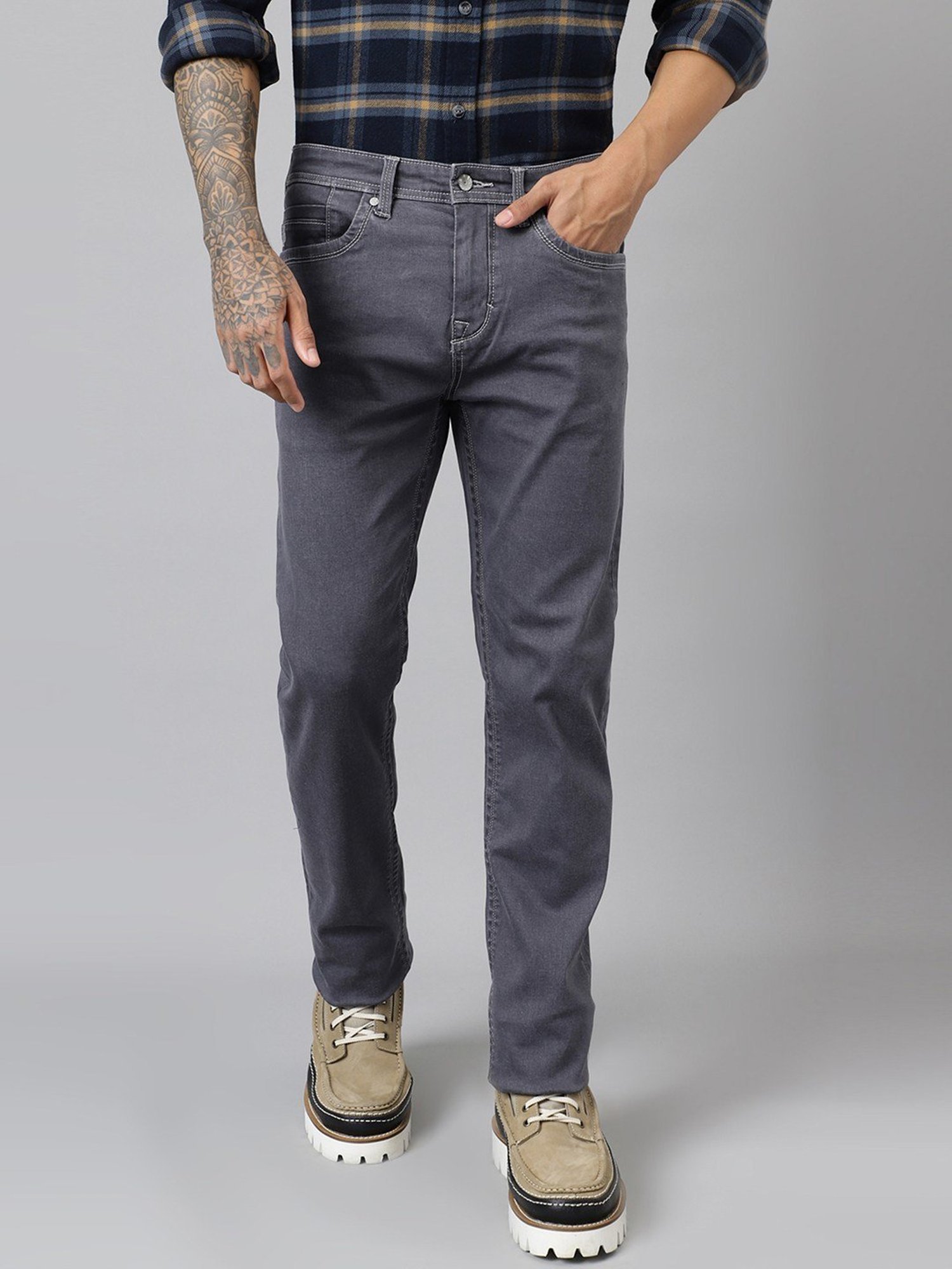 Woodland Grey Cotton Regular Fit Jeans