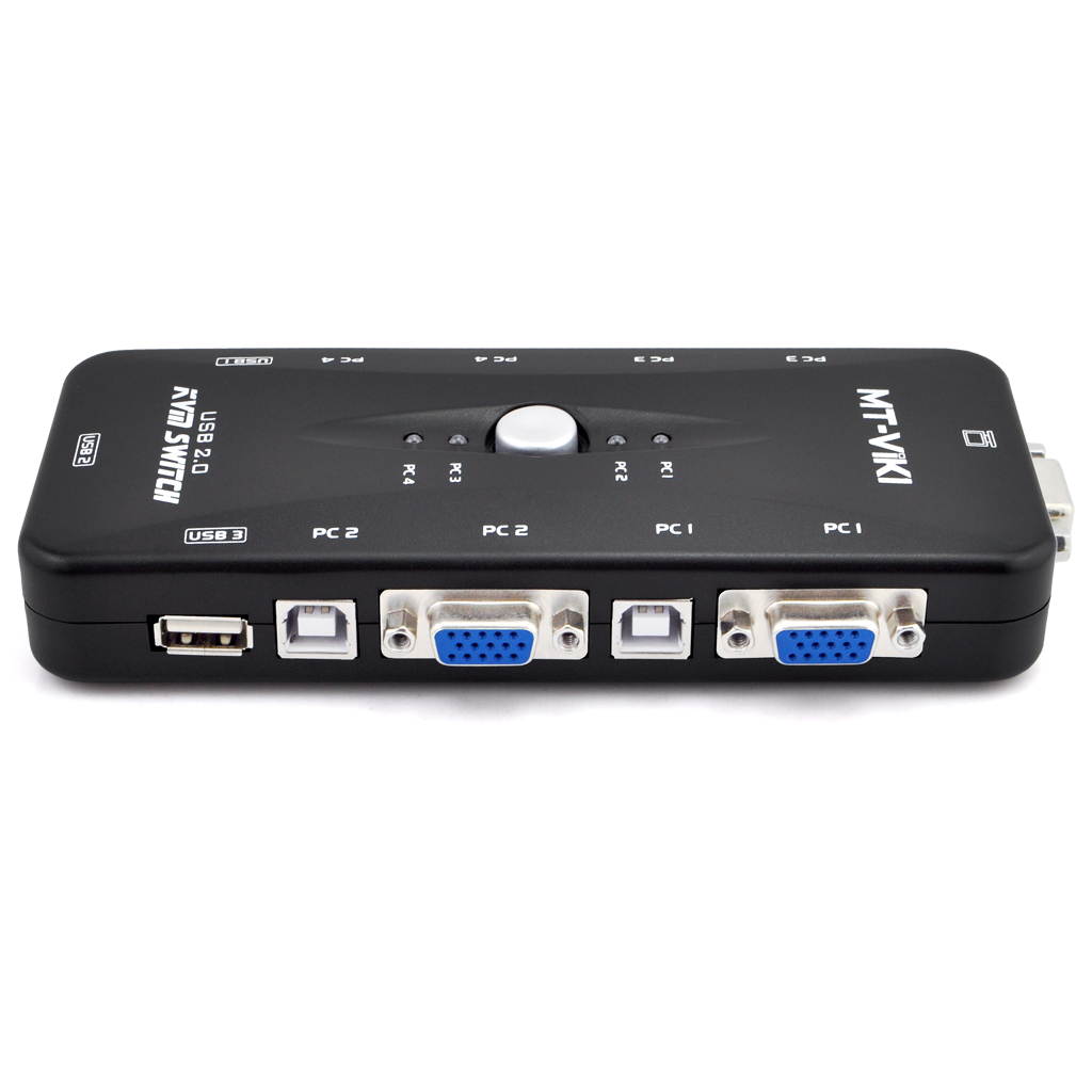 iKKEGOL USB 2.0 4-Port Monitor VGA SVGA KVM Switch Box + 4 KVM Cables for PC Keyboard Mouse - Black