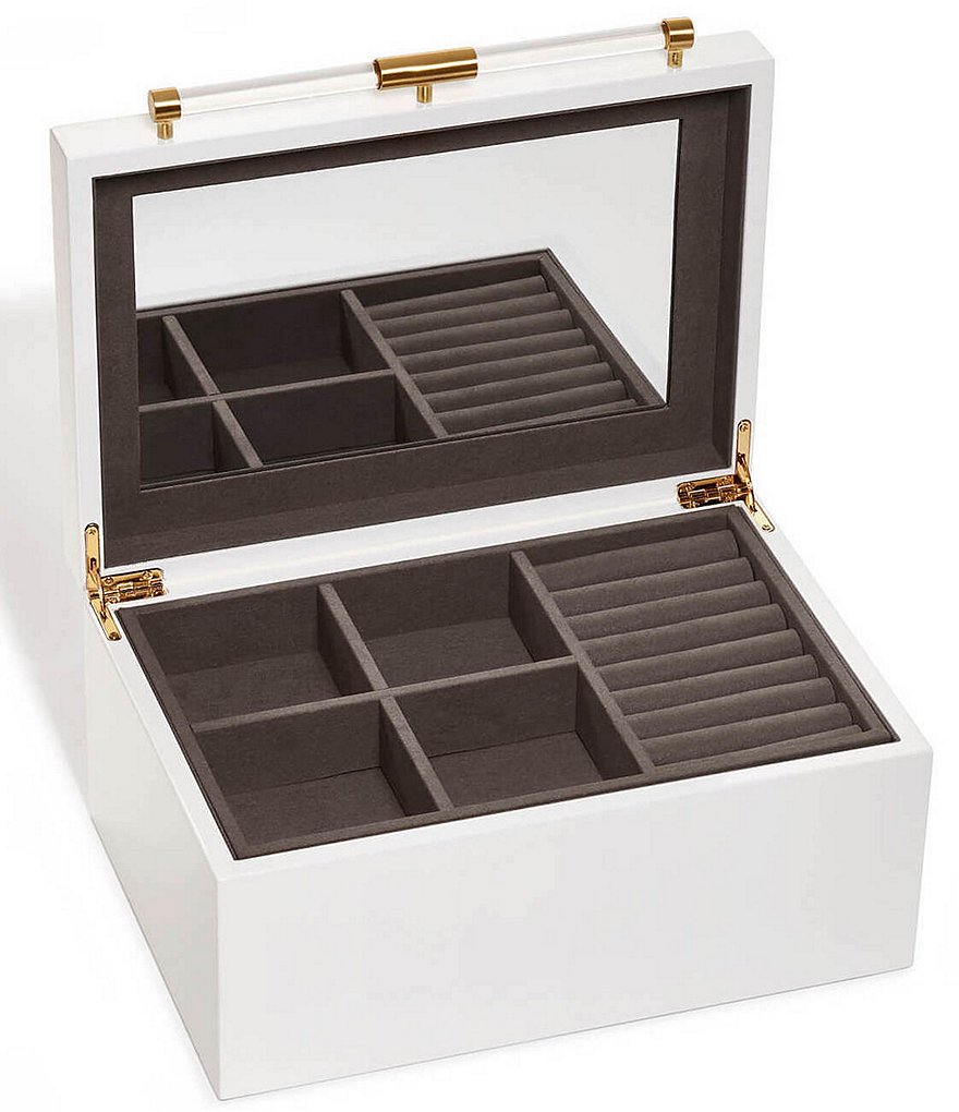 Kendra Scott Medium Antique Brass Jewelry Box In White Lacquer