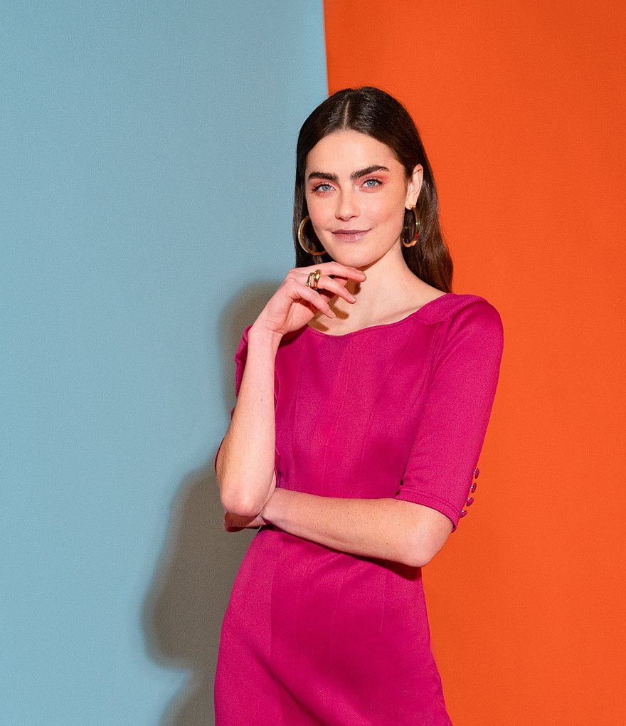 LDT Talia Sheath Boat Neck 3/4 Sleeve Dress