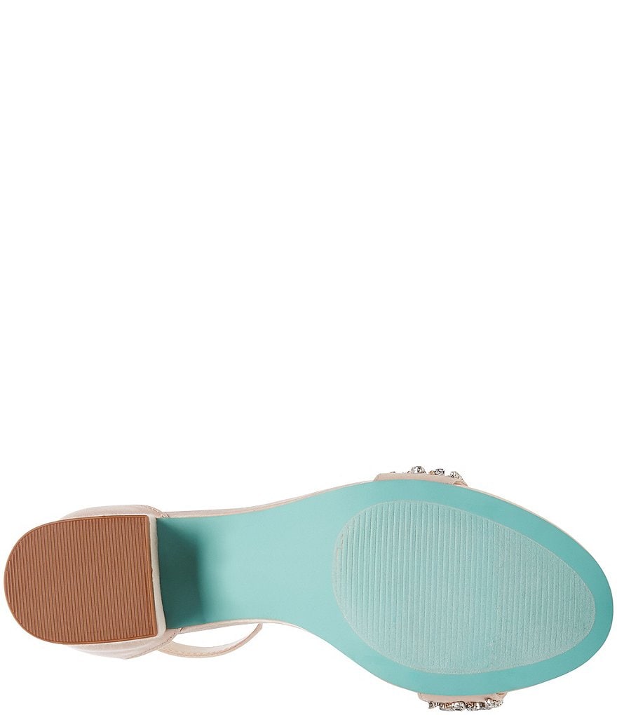 Blue by Betsey Johnson Mel Bejeweled Satin Block Heel Dress Sandals