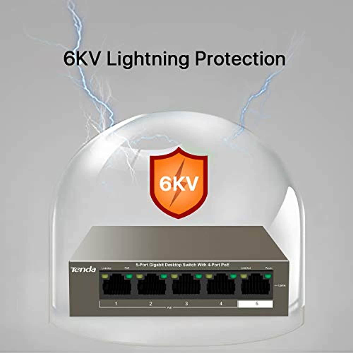 Tenda 5-Port Gigabit PoE Switch | 4 PoE + 1 Uplink Port | Unmanaged Ethernet Switch | Plug and Play | Metal | Fanless | Traffic Optimization (TEG1105P-4-63W)