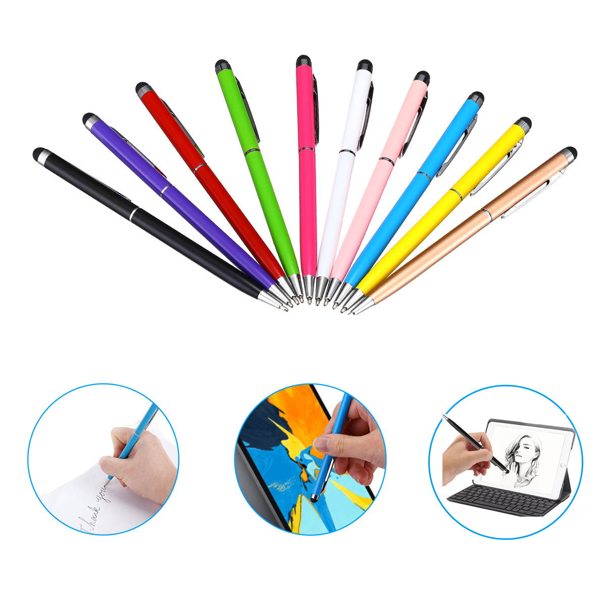 FirstPower 10pcs 2-in-1 Stylus Pens for Tablets Touch Screen with Ball Pen for iPad iPhone XS XS Max XR X 11 / 11 Pro / 11 Pro Max 7 6 Plus Samsung Galaxy S10 Plus S10e Tab