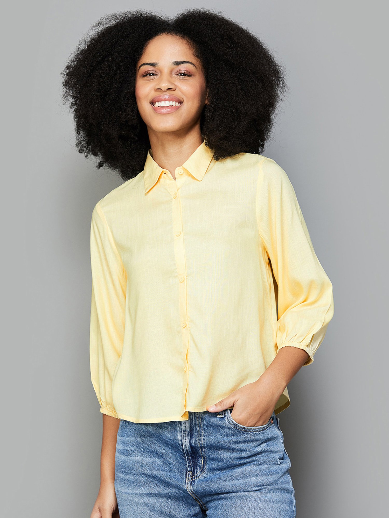 Fame Forever by Lifestyle Yellow Rayon Regular Fit Top