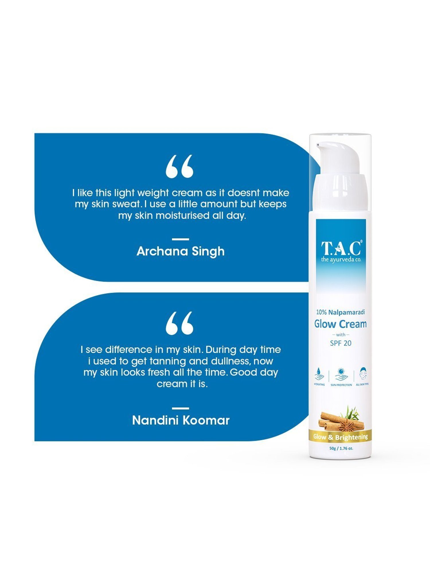 TAC - The Ayurveda Co. 10% Nalpamaradi Glow Cream with SPF 20 for Skin Brightening - 50 gm