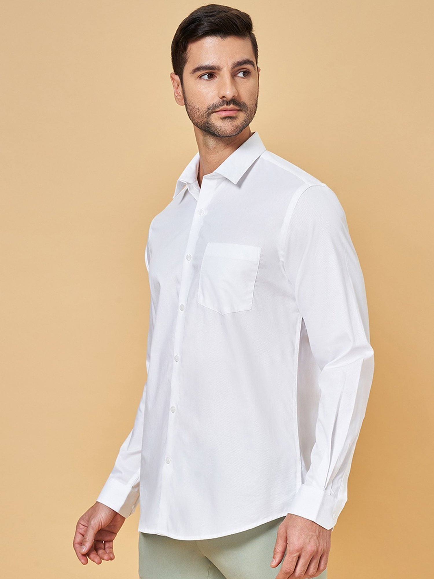 Peregrine by Pantaloons White Cotton Regular Fit Shirt