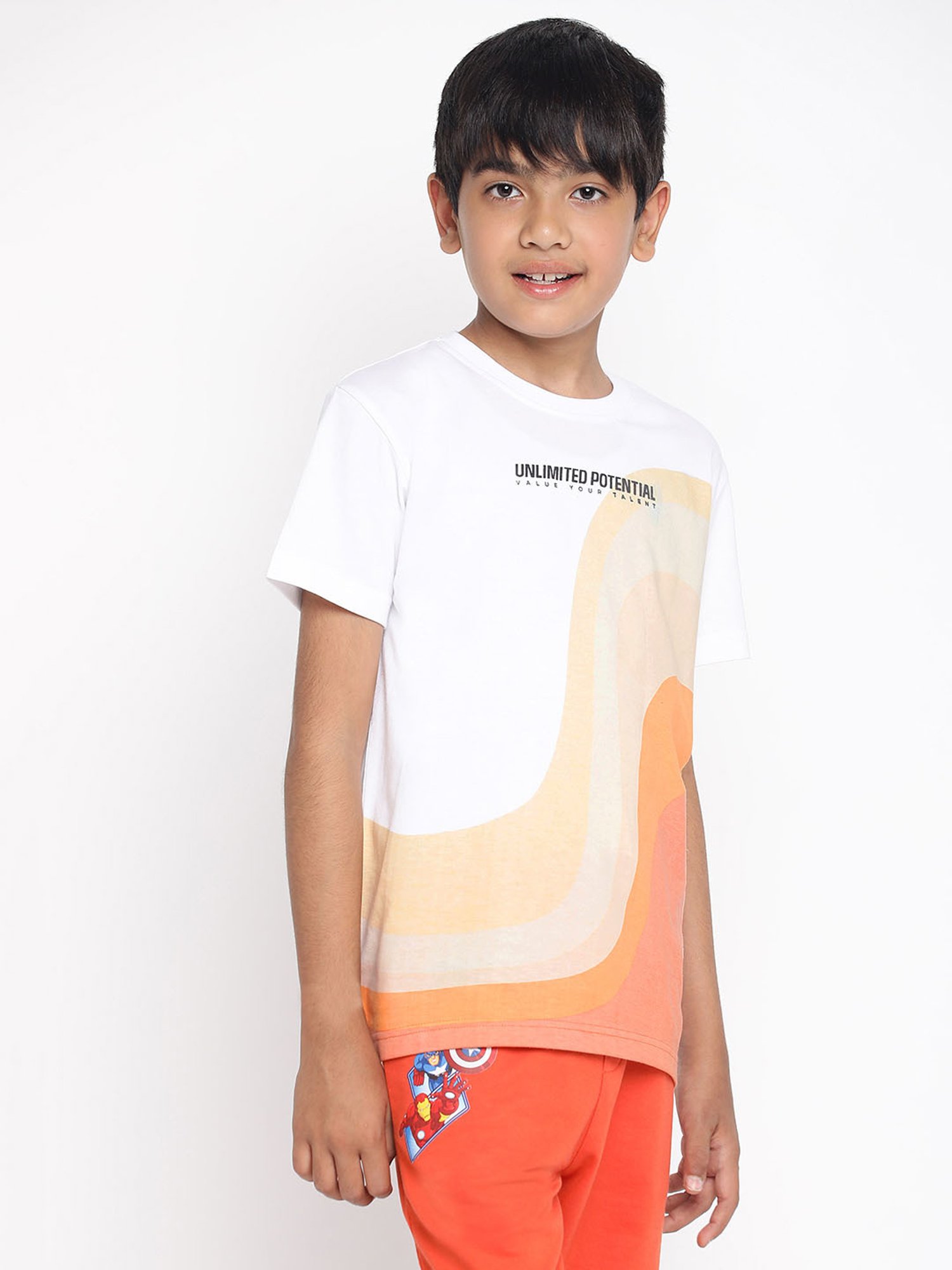 Lil Tomatoes Kids Orange & White Printed T-Shirt