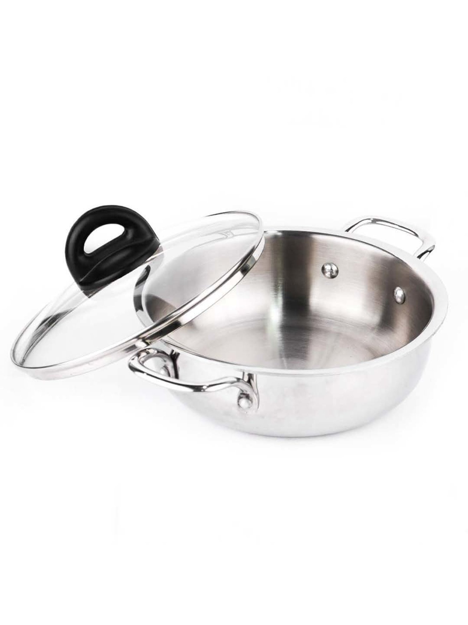 The Indus Valley Silver Stainless Steel 22.2 cm Deep Fry Pan With Glass Lid (1.5 L)