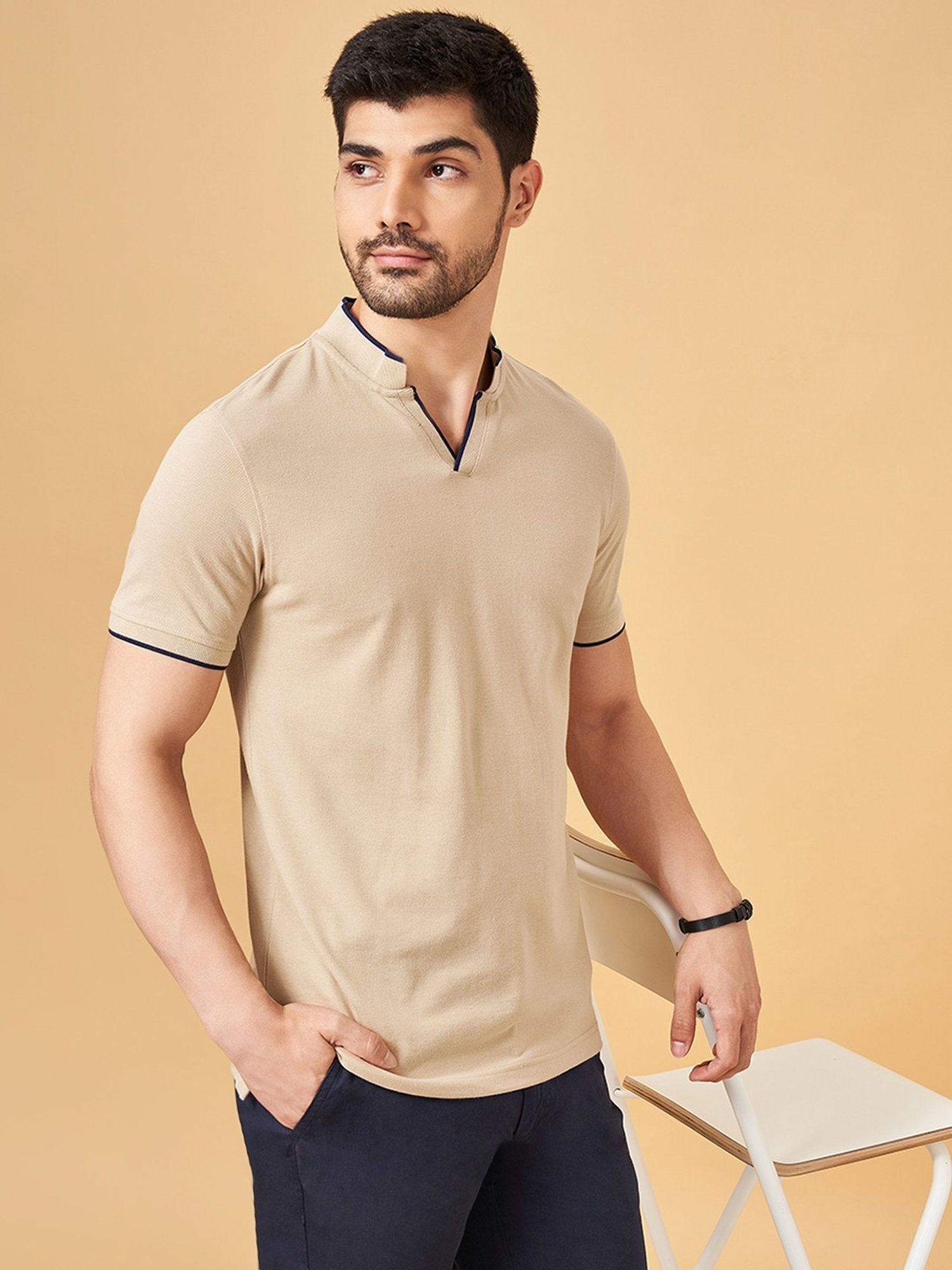 Byford By Pantaloons Beige Slim Fit T-Shirt