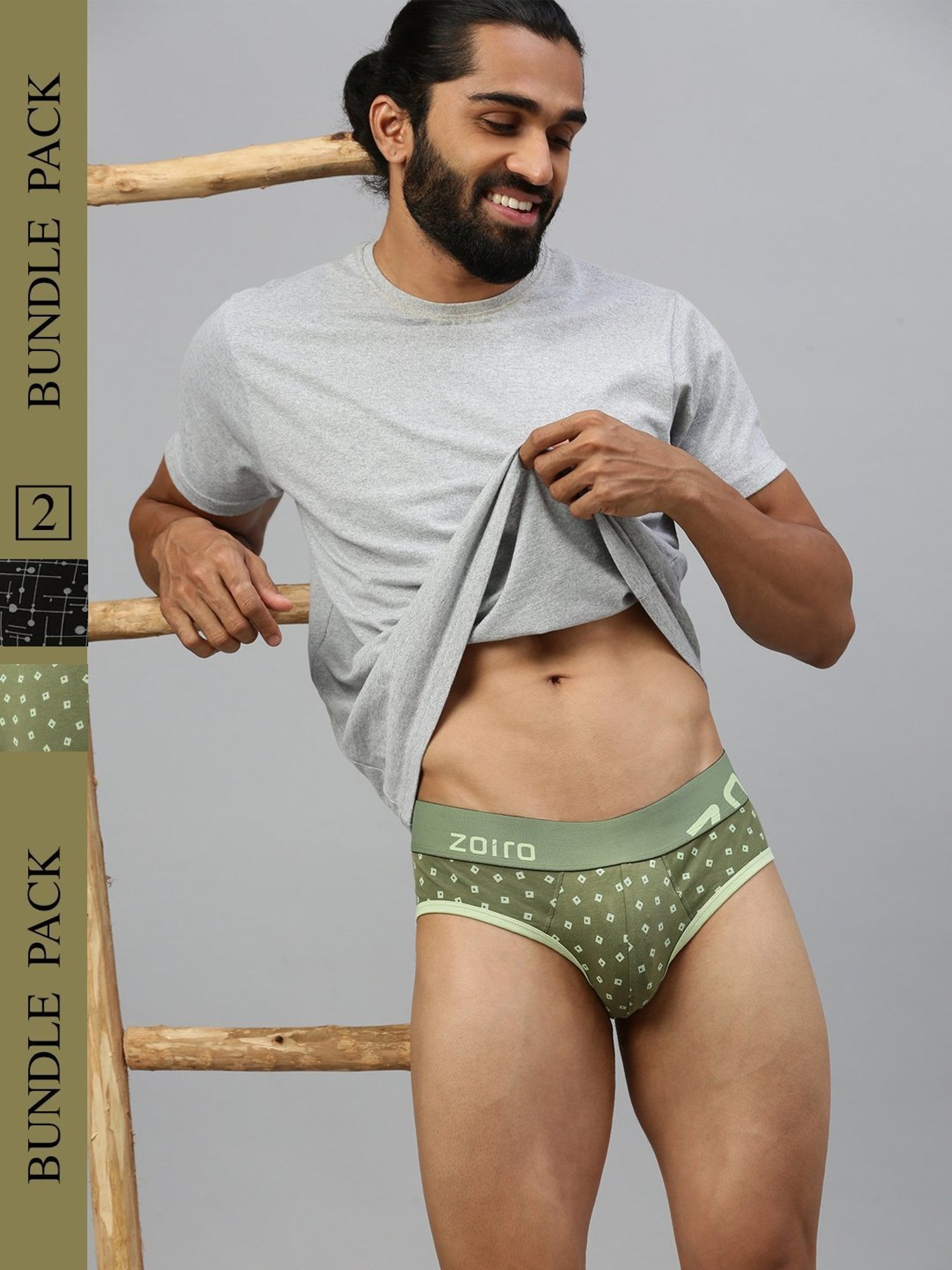 Zoiro White & Blue Regular Fit Printed Briefs - Pack Of 2