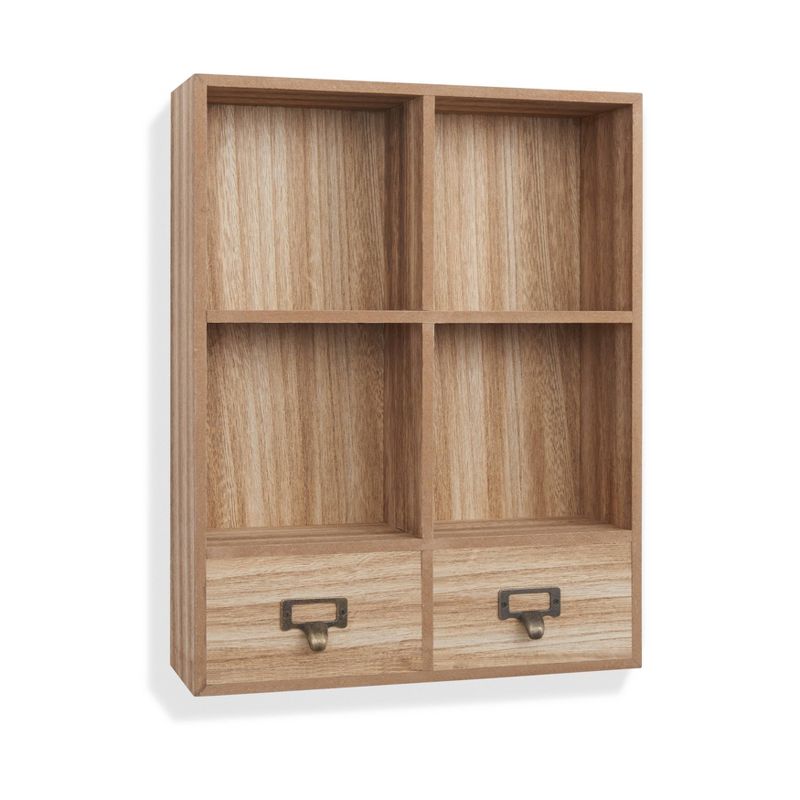 16.6" x 13" Decorative Rustic Cubby Display Shelf with Drawers Brown - Danya B.