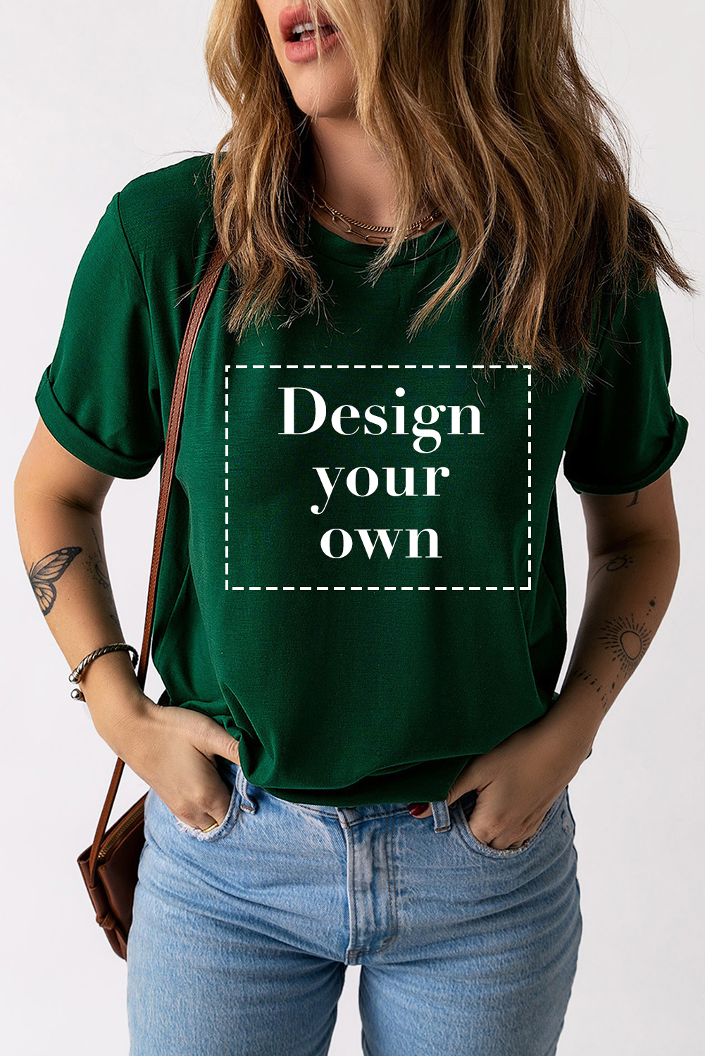 Blank T Shirt - Green Casual Solid Color Crew Neck Tee Customized