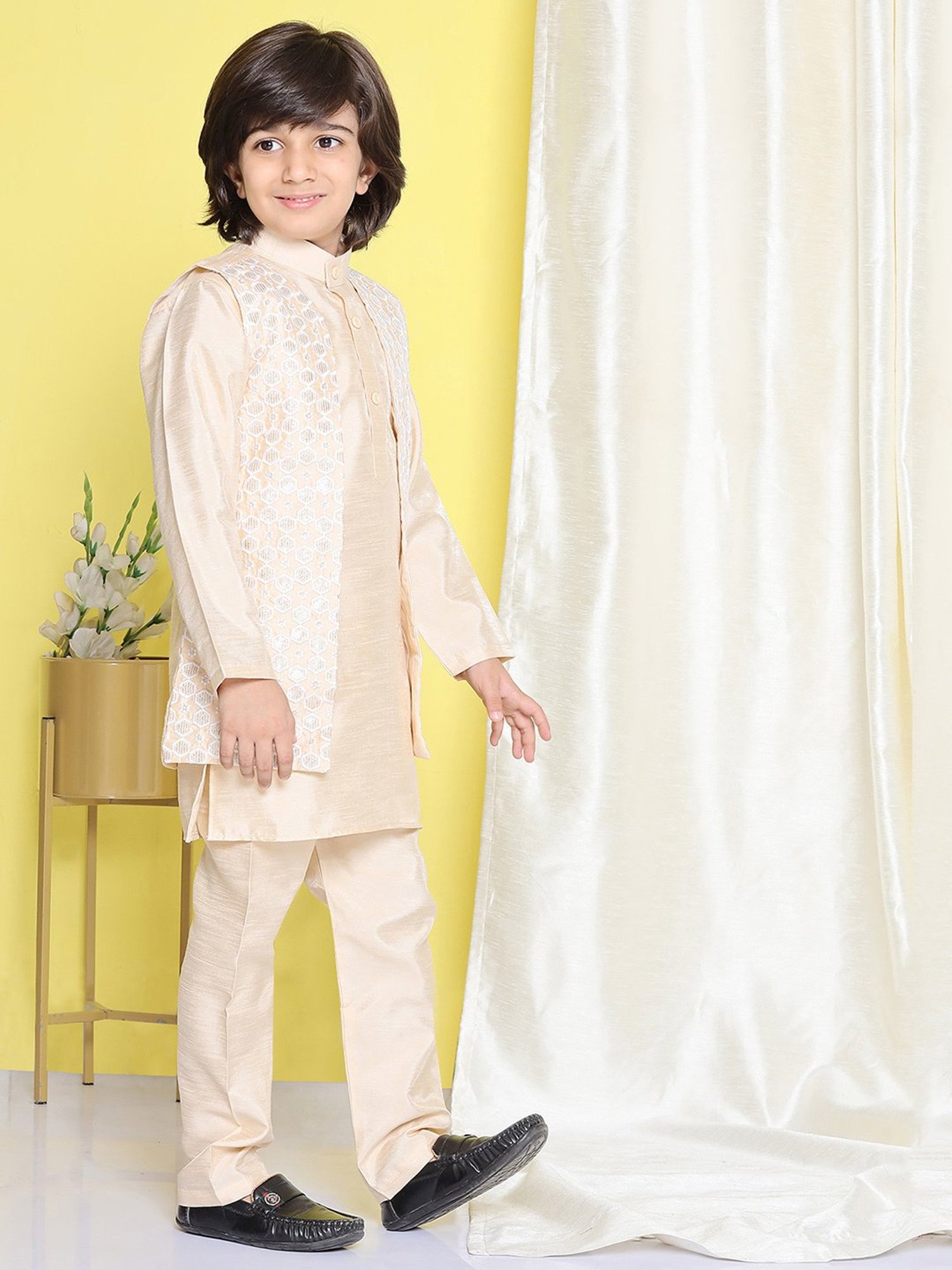 AJ Dezines Kids Black Embellished Full Sleeves Sherwani with Pants