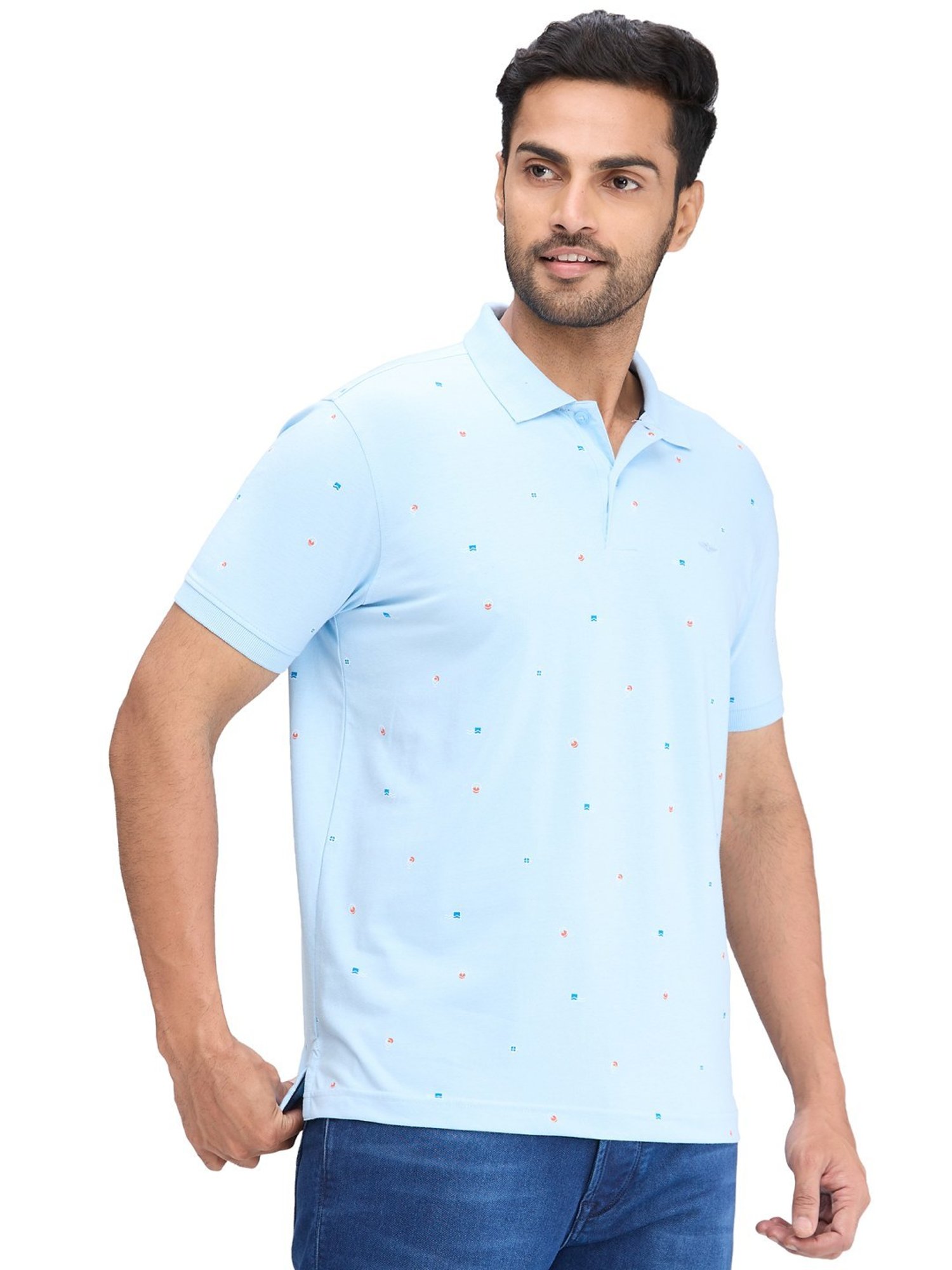 Park Avenue Blue Slim Fit Printed Polo T-Shirt