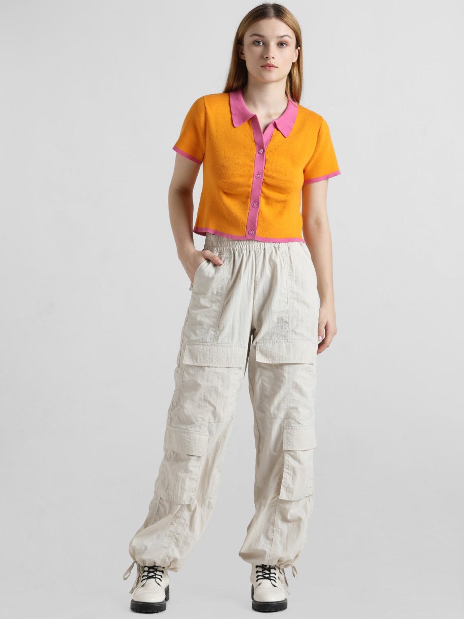 Only Orange Cotton Regular Fit Polo T-Shirt