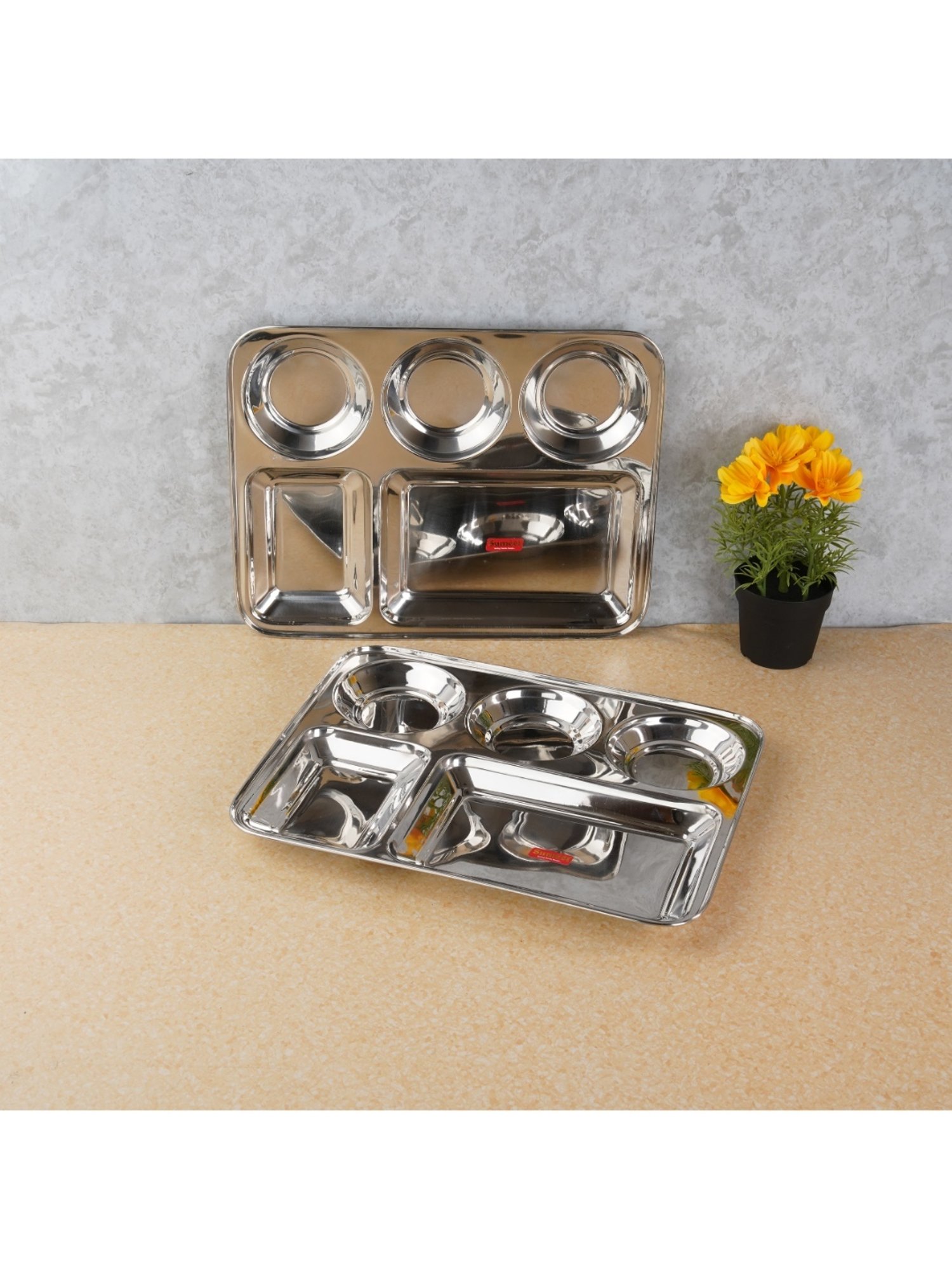 Nestasia Premium Quality Mandala Yellow Spiral Printed Square Shaped Ceramic Plate With Handle