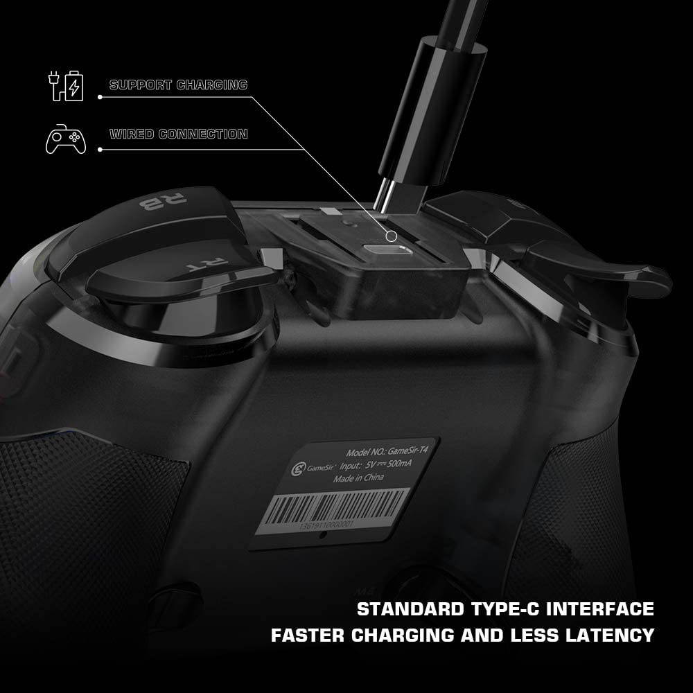 T4 pro Wireless Game Controller for Windows 7 8 10 PC/iOS/Android/Switch, Dual Shock USB Bluetooth Mobile Phone Gamepad Joystick for Apple Arcade MFi Games, Semi-Transparent LED Backlight