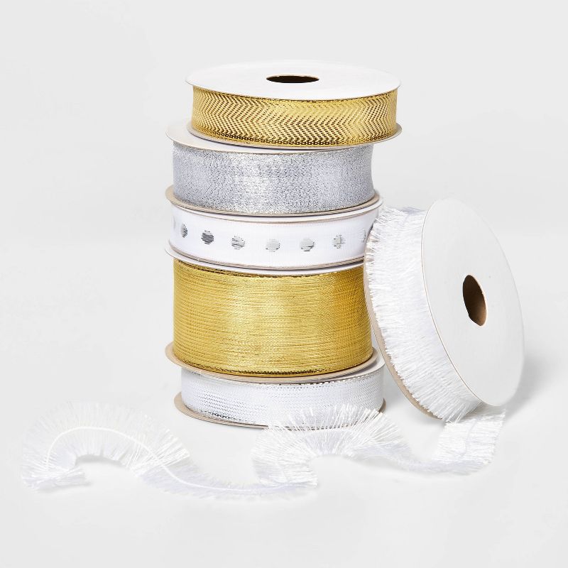 Fabric Ribbon 5 End x 150' Gold/White Silver - Wondershop™