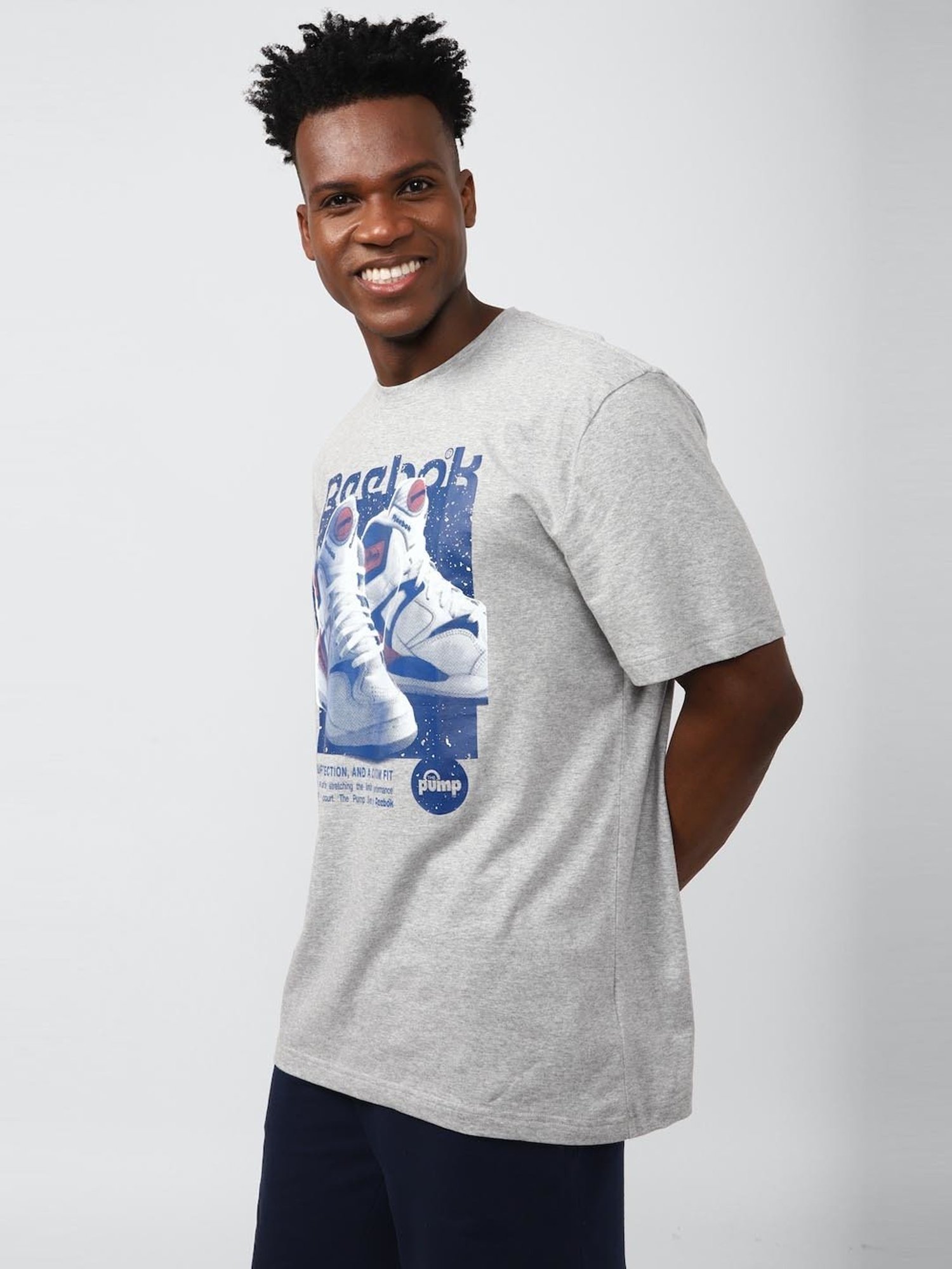 Reebok Grey Cotton Regular Fit Printed T-Shirt