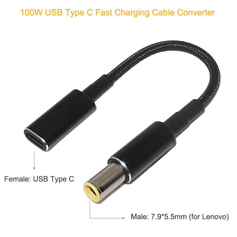 100W Laptop Power Adapter Connector Fast Charging Cable Cord USB Type C Female to 7.9mm 5.5mm Lenovo Notebook Charger Plug Jack Converter