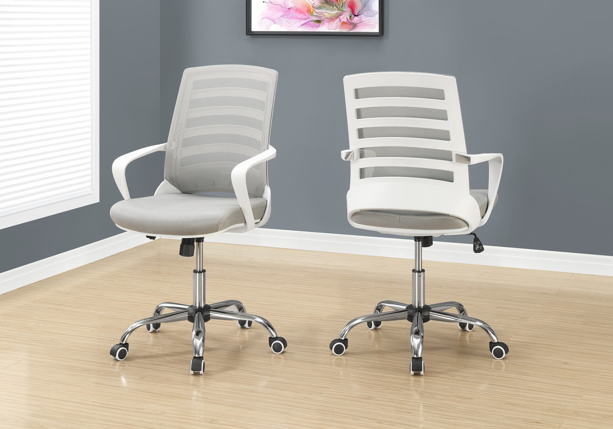 Monarch Specialties Contemporary Mid-Back Office Chair with 5 Nylon Castors - White, Grey