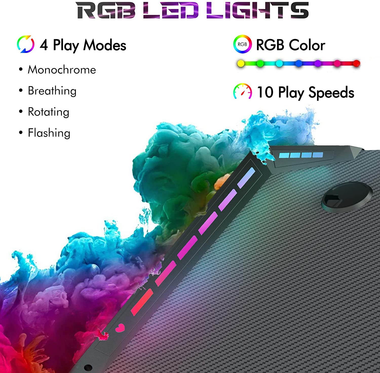 Greatlizard 47 Inch Gaming Desk with Led Lights, PC Gaming Table Computer Workstation with LED RGB Lights, Headphone Hook and Cup Holder for Home, Black