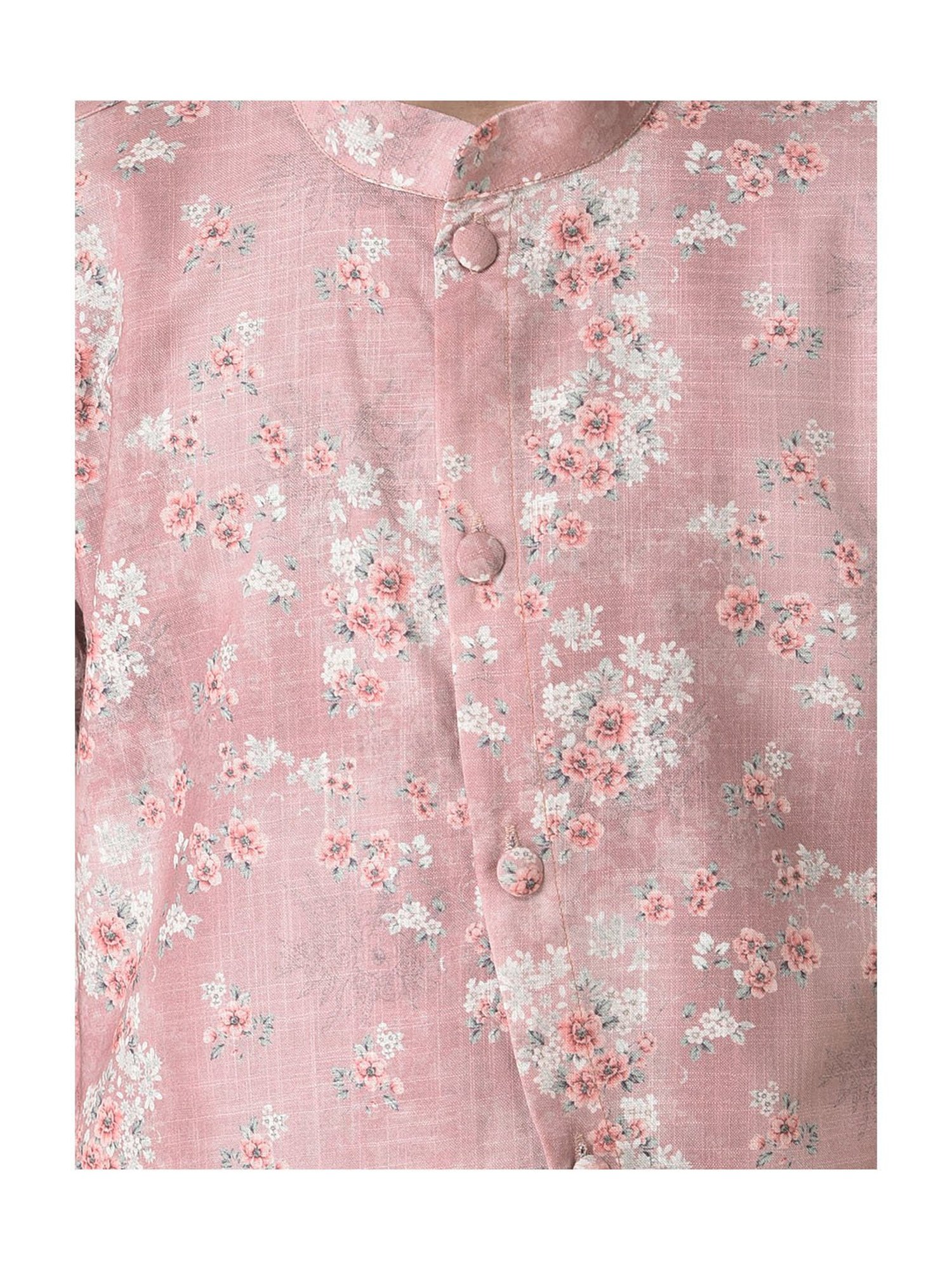 TABARD Kids Pink Floral Print Full Sleeves Kurta