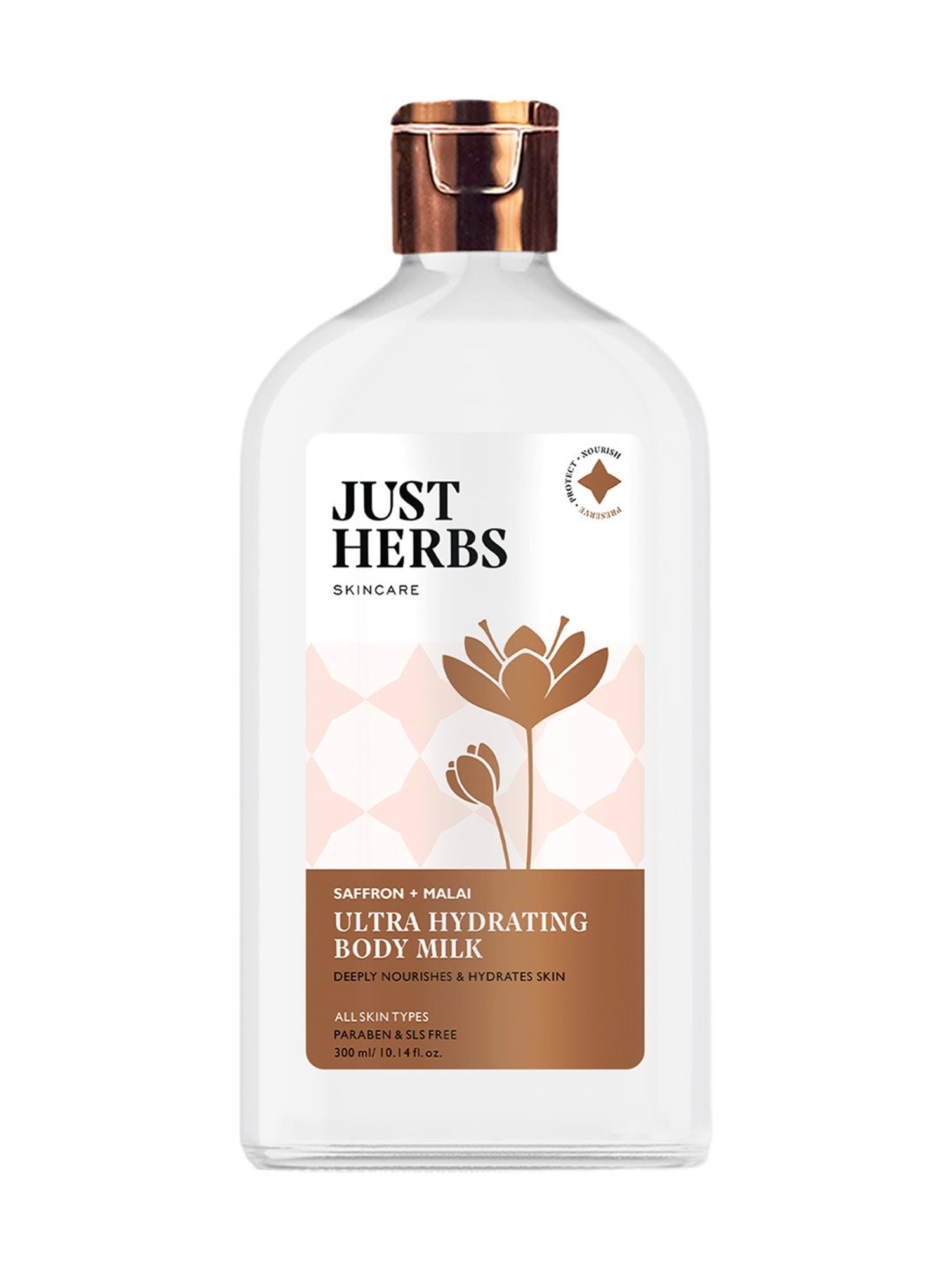 JUST HERBS Saffron + Malai Ultra Hydrating Body Milk - 300 ml