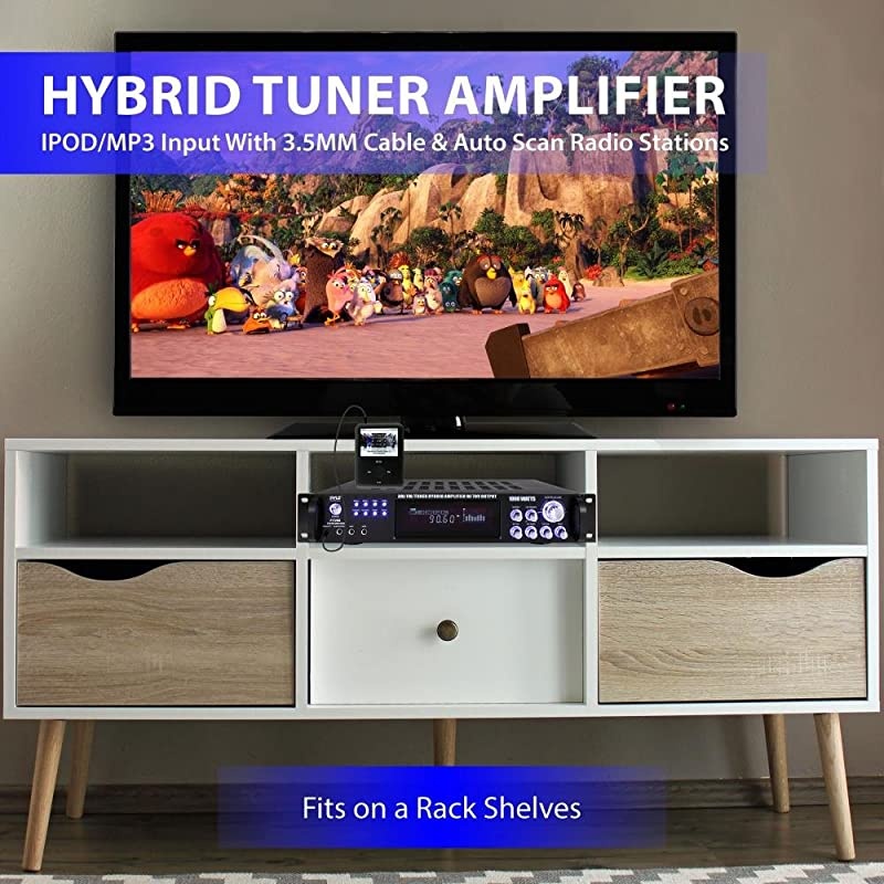 4-Channel Home Audio Power Amplifier - w/ 70V Output - 1000 Watt Rack Mount Stereo Receiver w/ AM FM Tuner, Headphone, Microphone Input for Karaoke, Great for Commercial Entertainment Use -  PT720A B