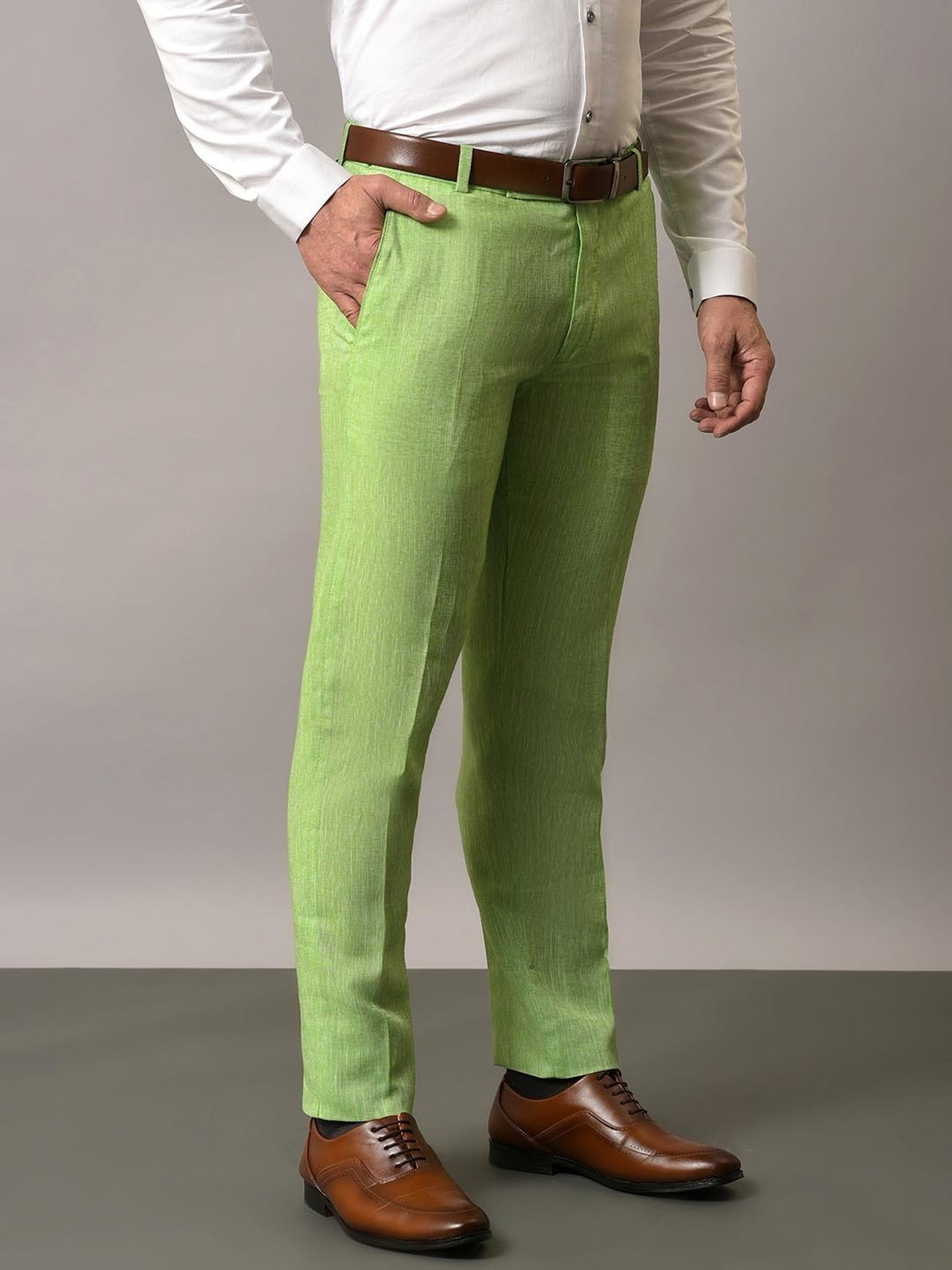 Hangup Green Regular Fit Flat Front Trousers