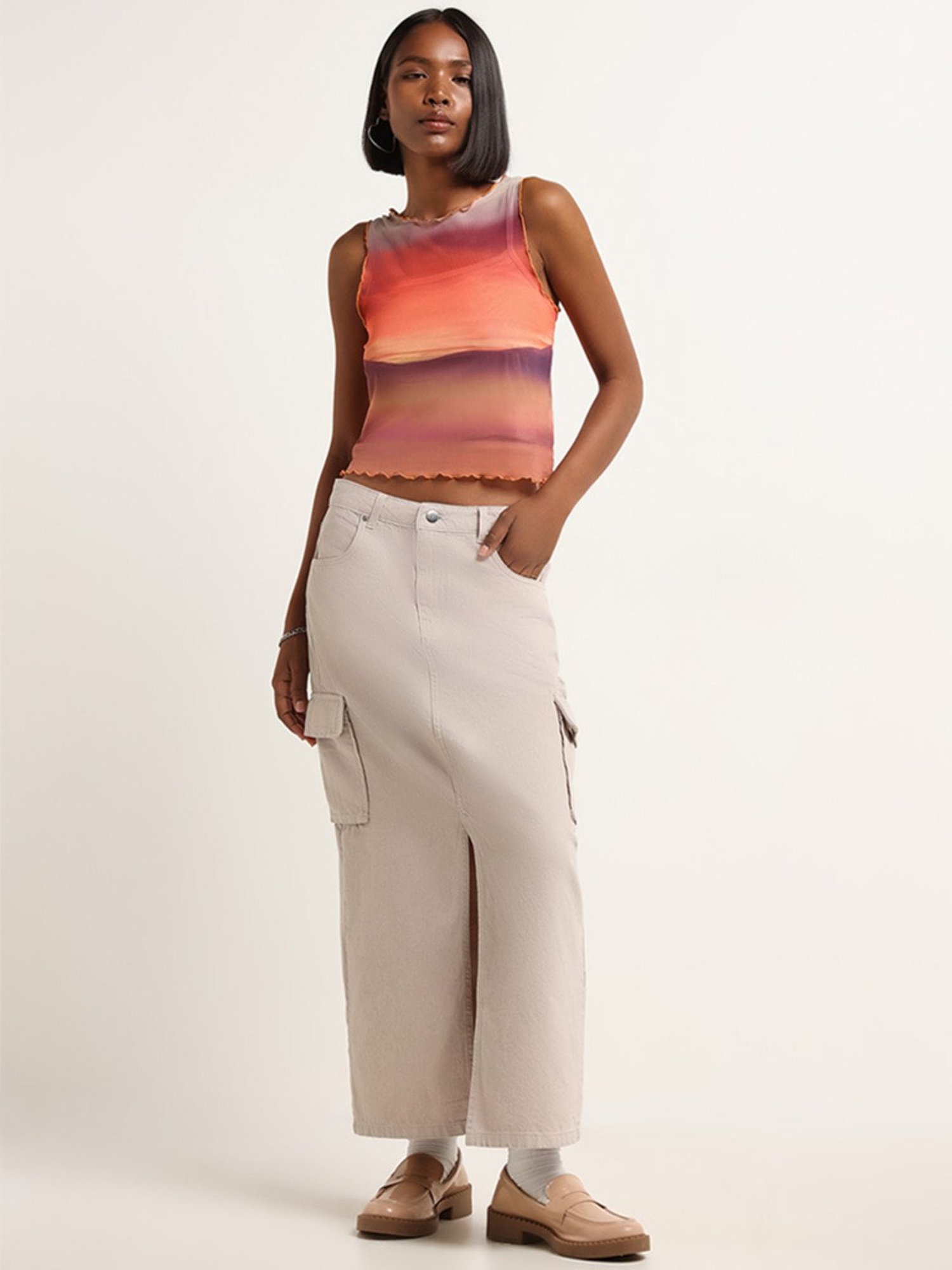 Nuon by Westside Orange Mesh Crop Top